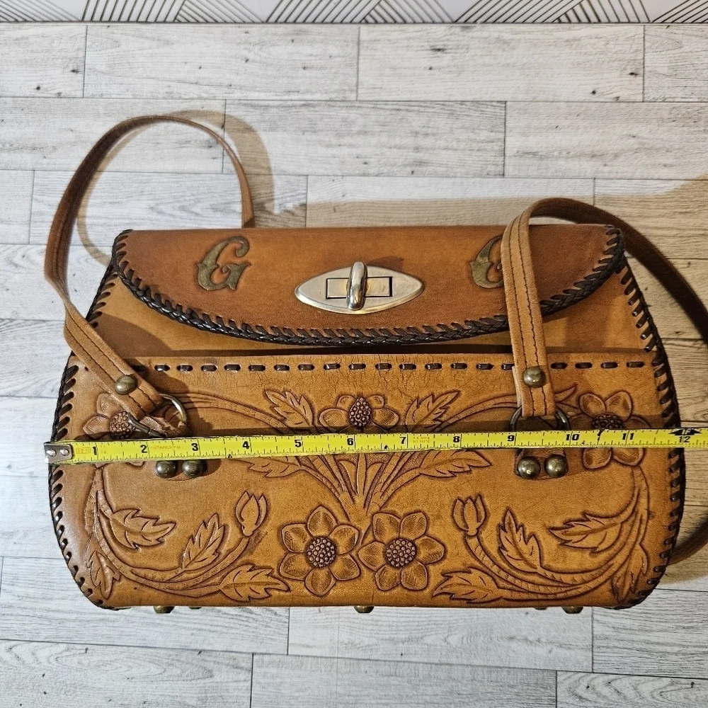 COPY - Vintage Hand Tooled Leather Hard Sided Satchel Bag